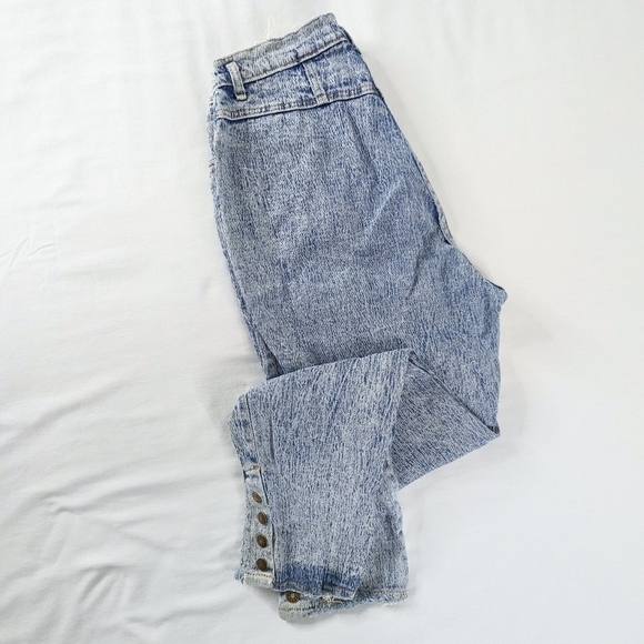 VTG Light Wash Acid Wash Raw Hem Bareback High Rise Mom Jeans 80s - Picture 1 of 11